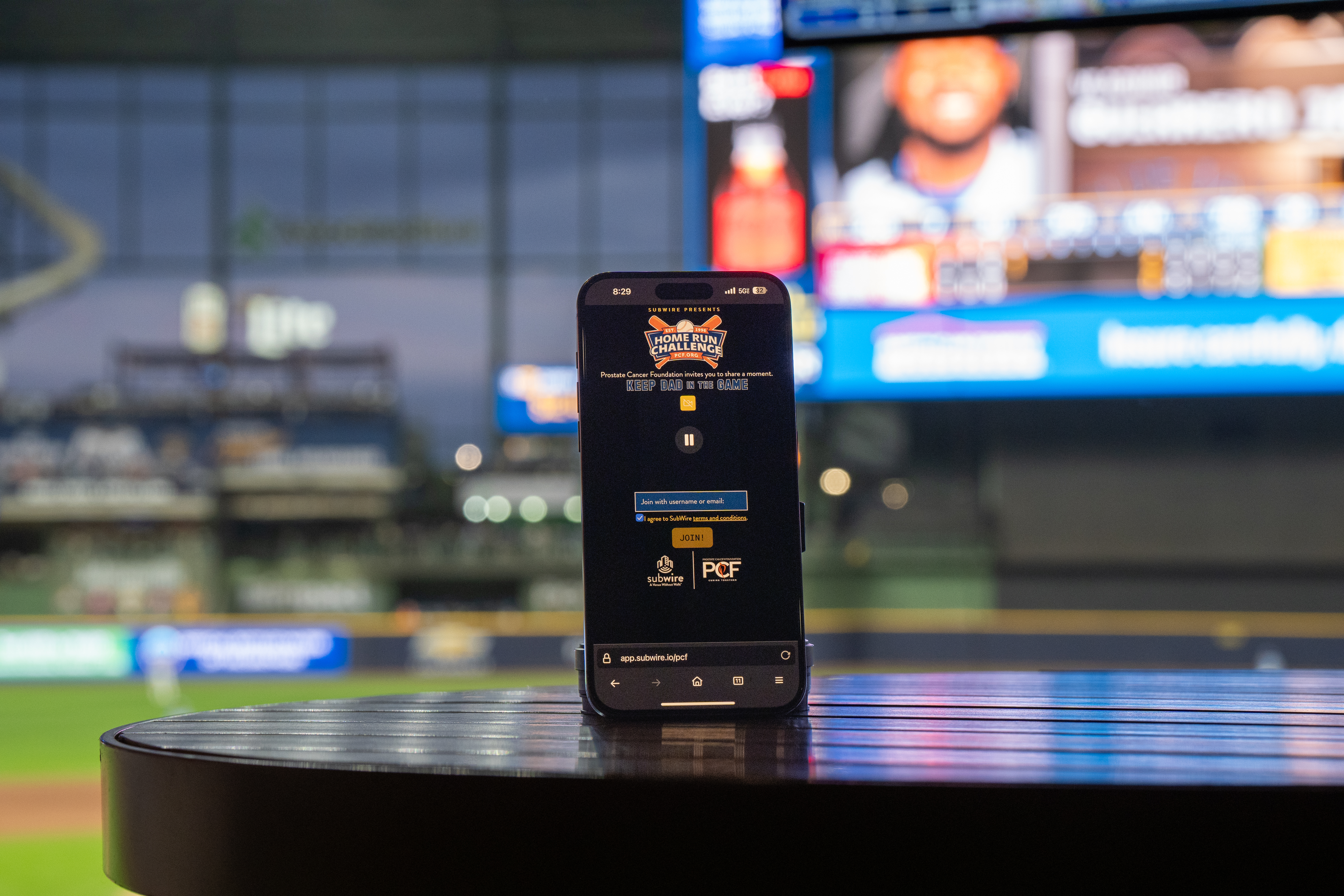 SubWire QR code integration on stadium signage for prostate cancer awareness